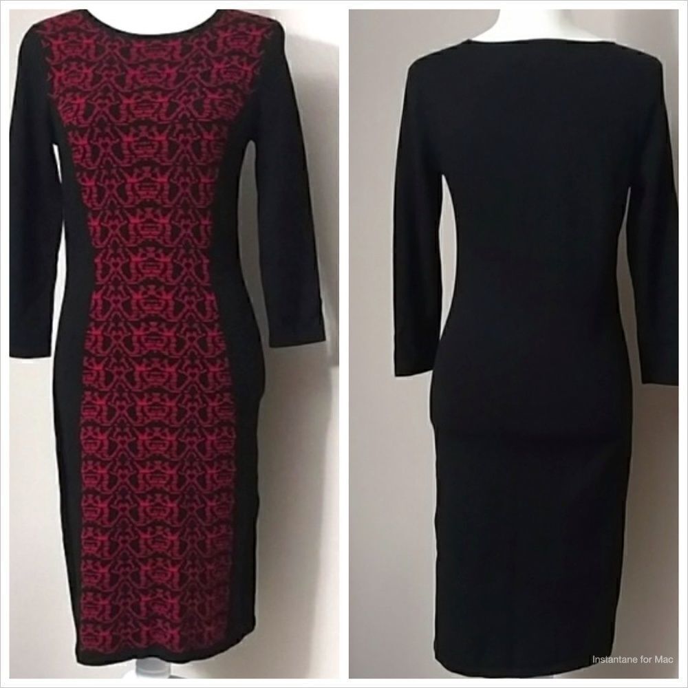 Nine West‎ Sweater Dress,  Red & Black Fitted Sweater Dress, Size XS